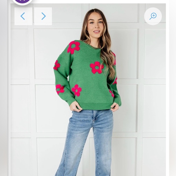 BiBi Green Sweater with Pink Floral Design - Picture 8 of 9